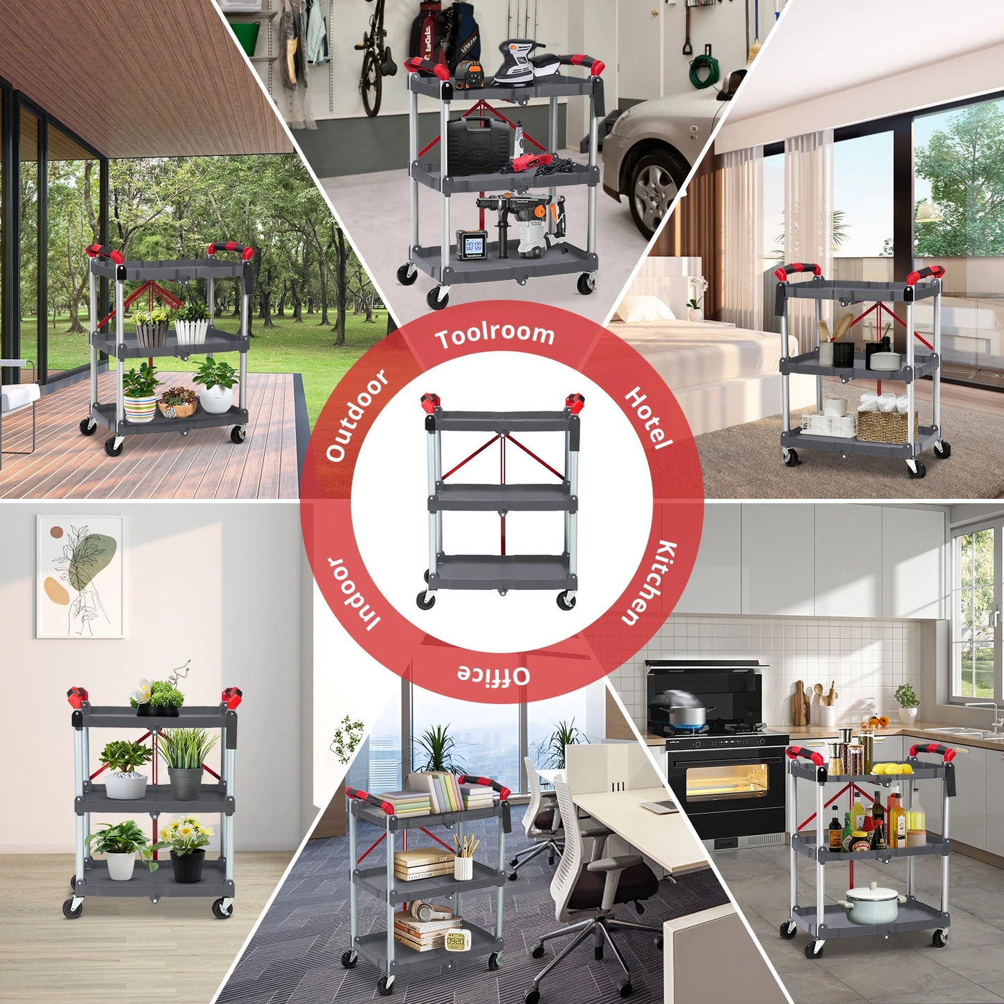 Portable Foldable Service Cart with Wheels