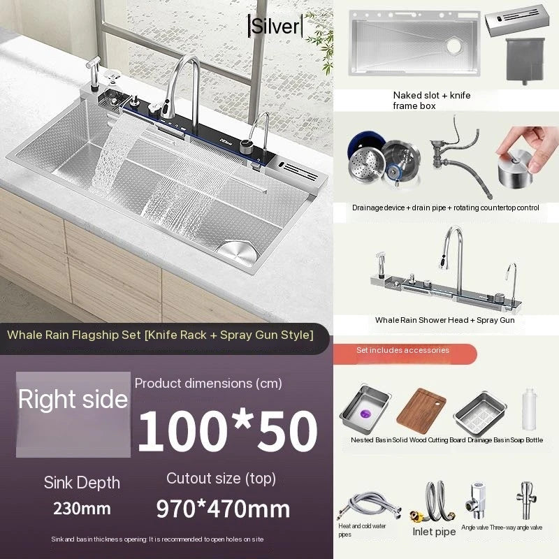 304 Stainless Steel Kitchen Waterfall Sink Digital Display