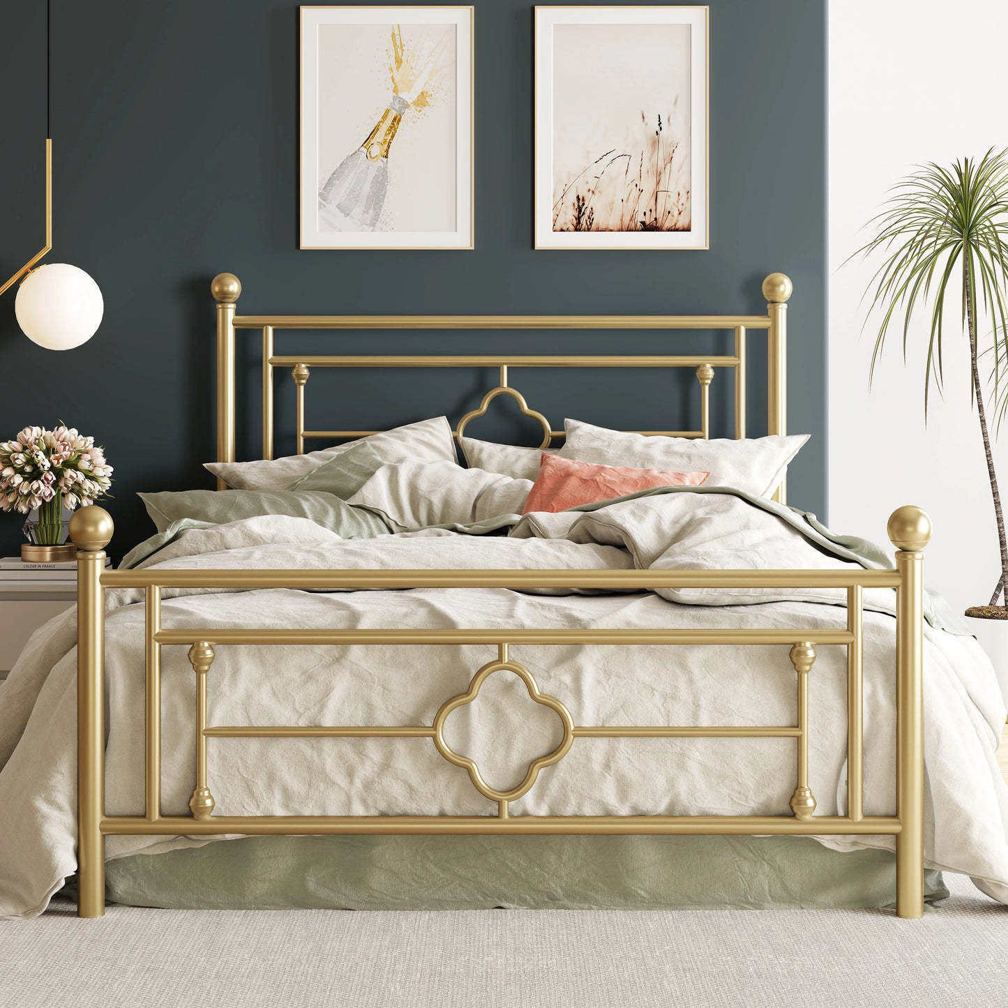 HOOMIC Metal Platform Bed Frame Wrought Iron Headboard