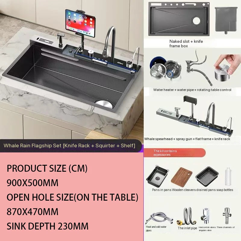 Zuixin Stainless Steel Kitchen Sink Waterfall Honeycomb