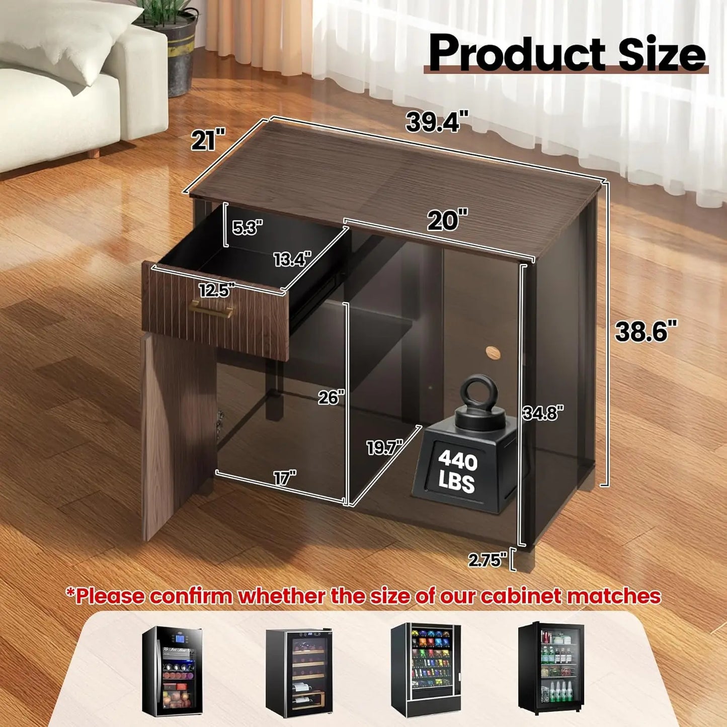 ZHENDAI Coffee Bar With Mini Fridge Space