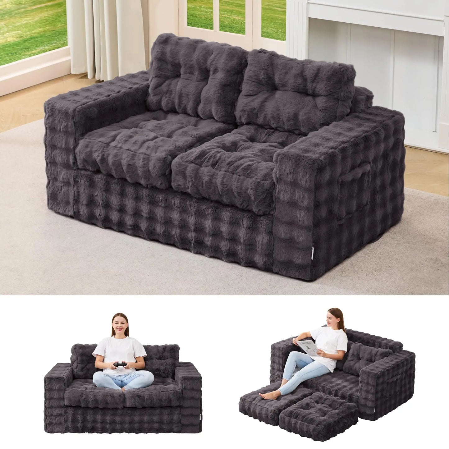 Fluffy Tufted Convertible Cloud Sofa For Living Room