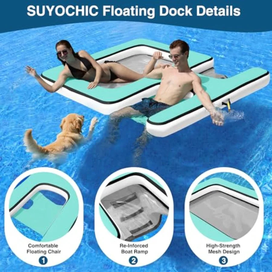 Inflatable Floating Dock Platform With Water Ramp And Ladder