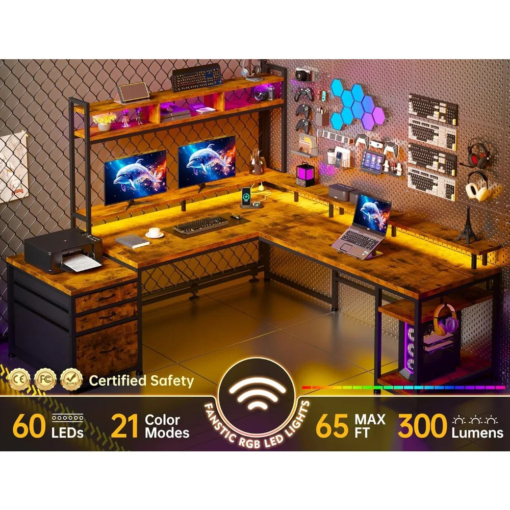 RBXCLShapedDeskWithHutchAndDrawersForHomeOfficeWorkstationStorageSolutionDurablePremiumConstruction