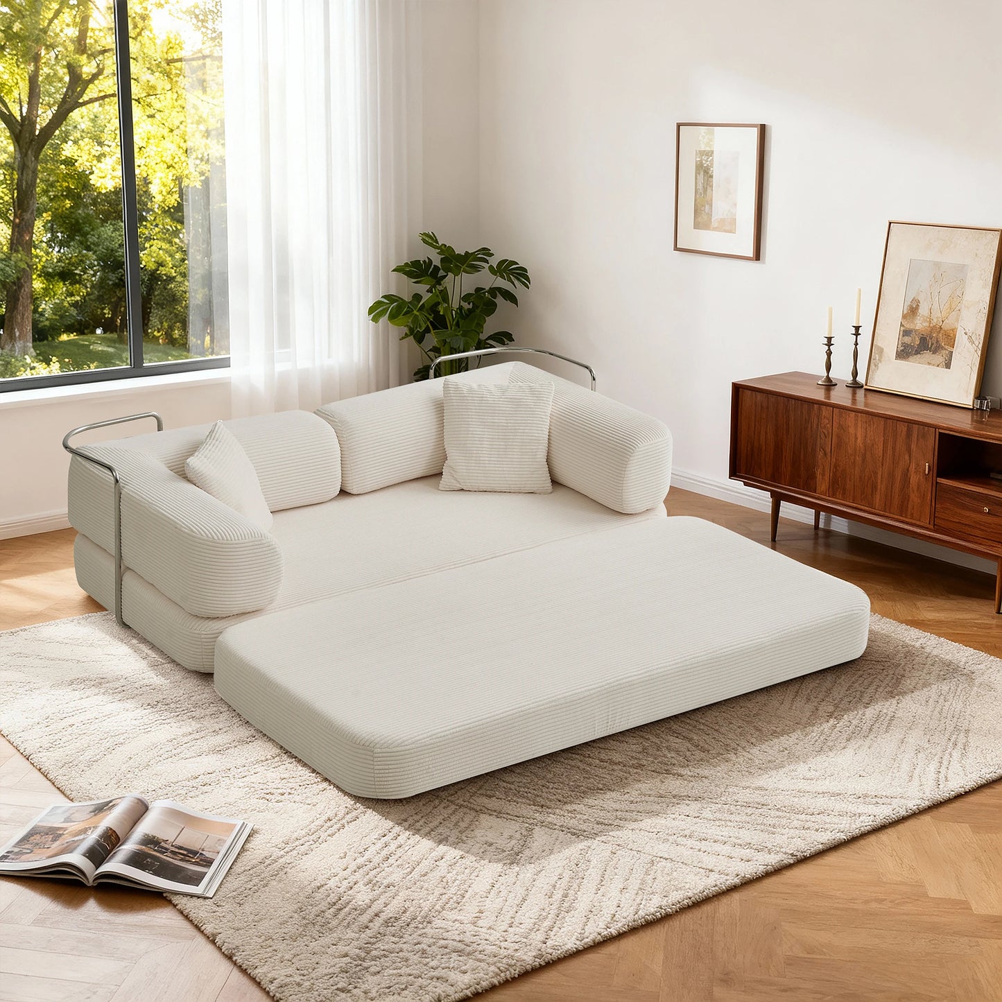 Boneless Couch Futon Sofa Bed With L Shaped Armrests For Living Room