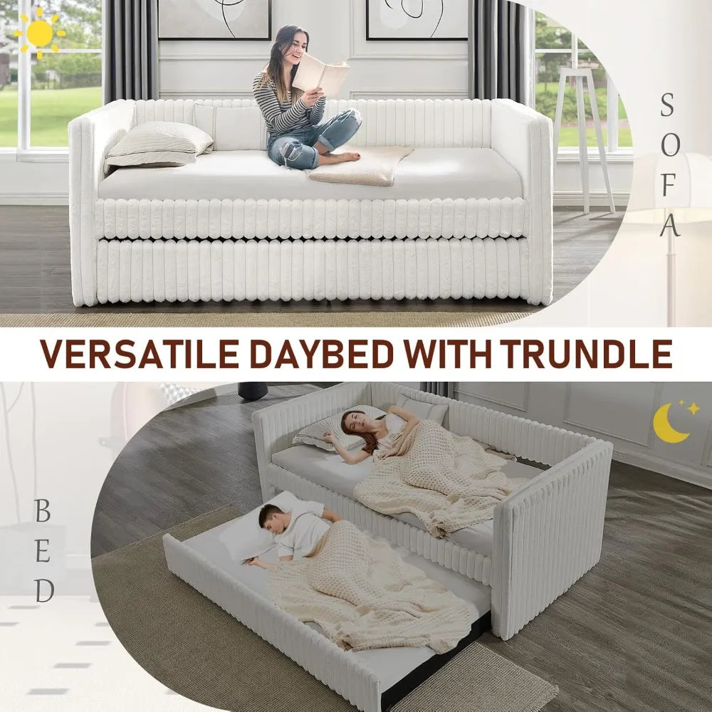 Upholstered Sofa Bed Daybed Frame With Wooden Daybed And Trundle Corduroy