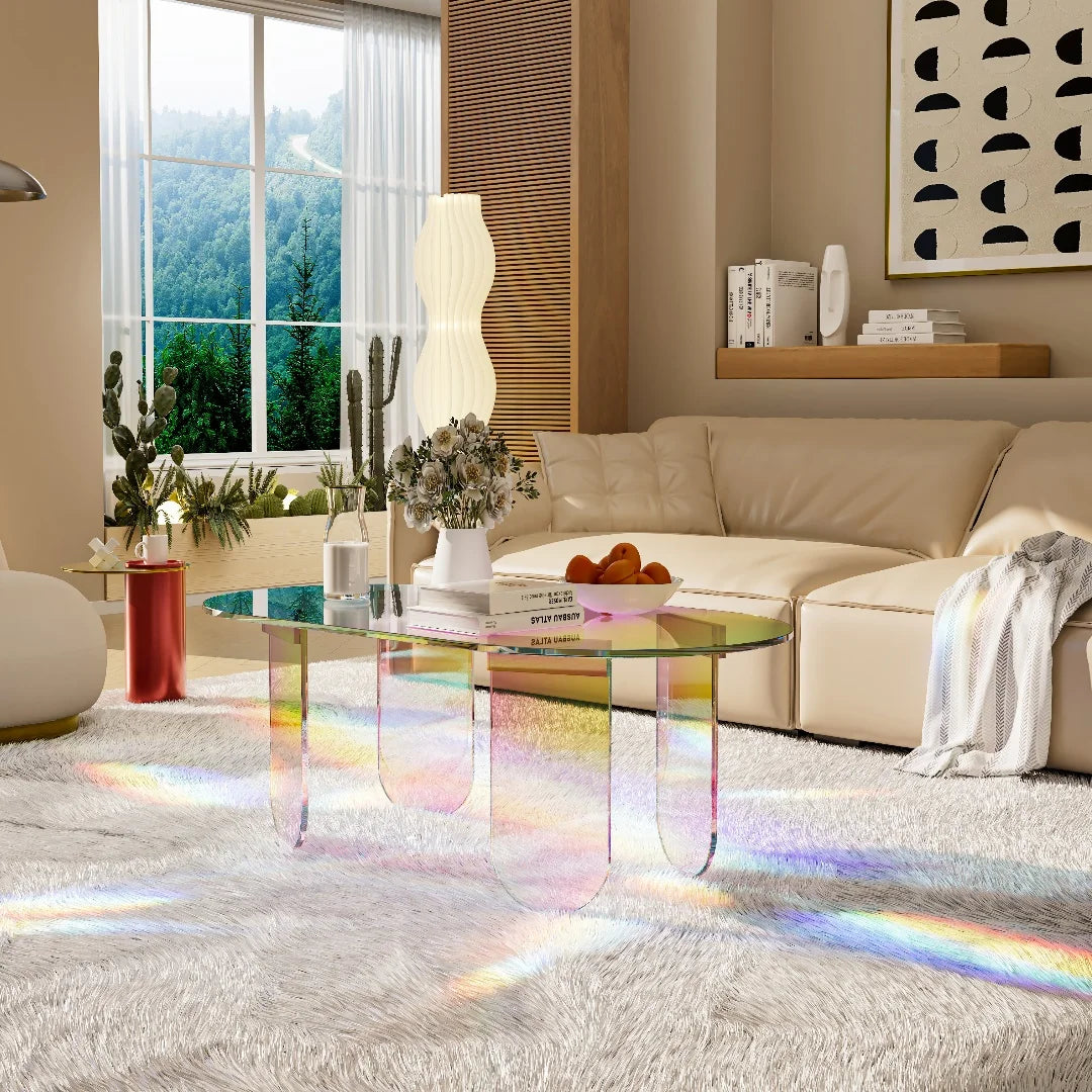 LUVODI Iridescent Acrylic Coffee Table Shatterproof Living Room