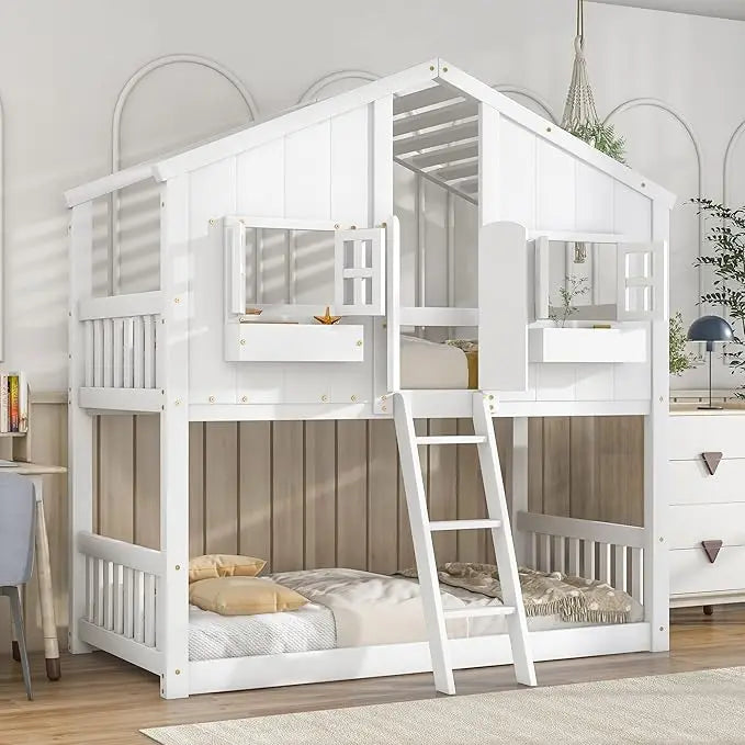 Twin Over Twin Bunk Bed Playhouse With Drawers