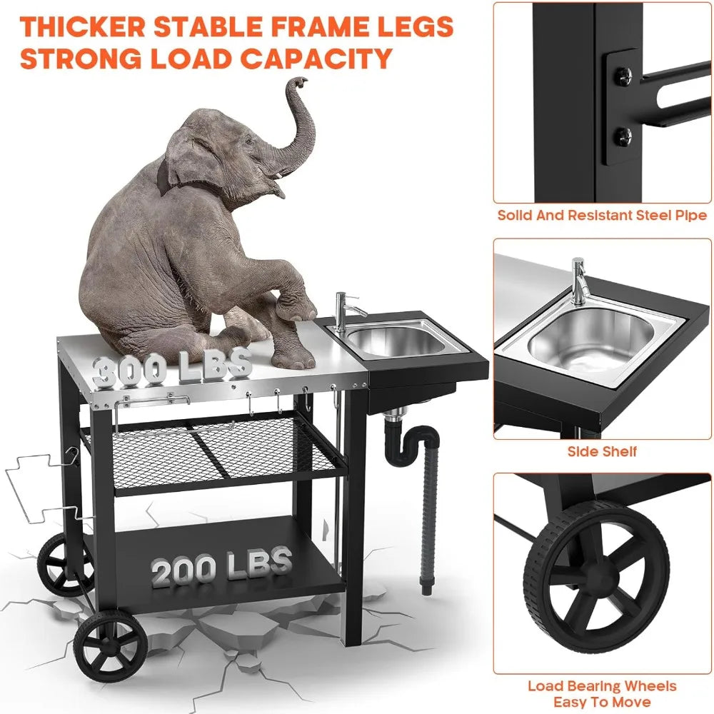 Hign Concerned Outdoor Grill Table With Sink And Oven Cart