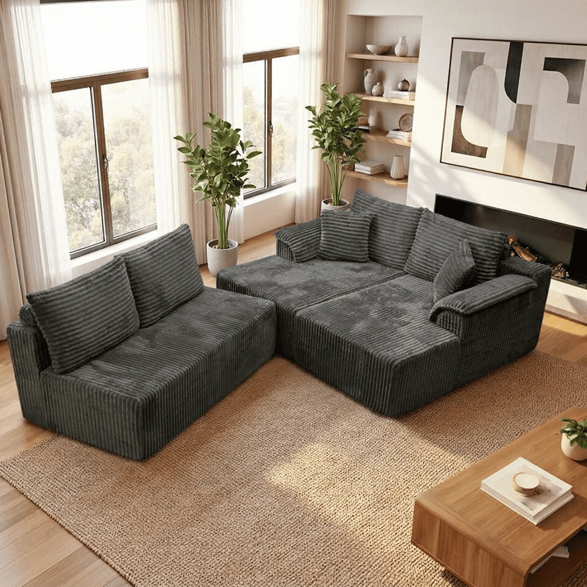 Boneless Modular Cloud Sectional Sofa With Double Chaise