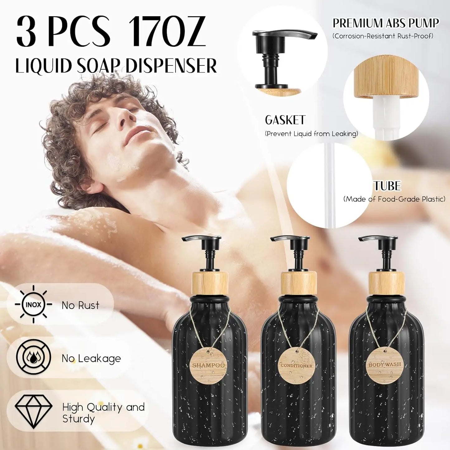 32PCS Black Bathroom Set with Shower Curtain Rugs and Stylish Accessories