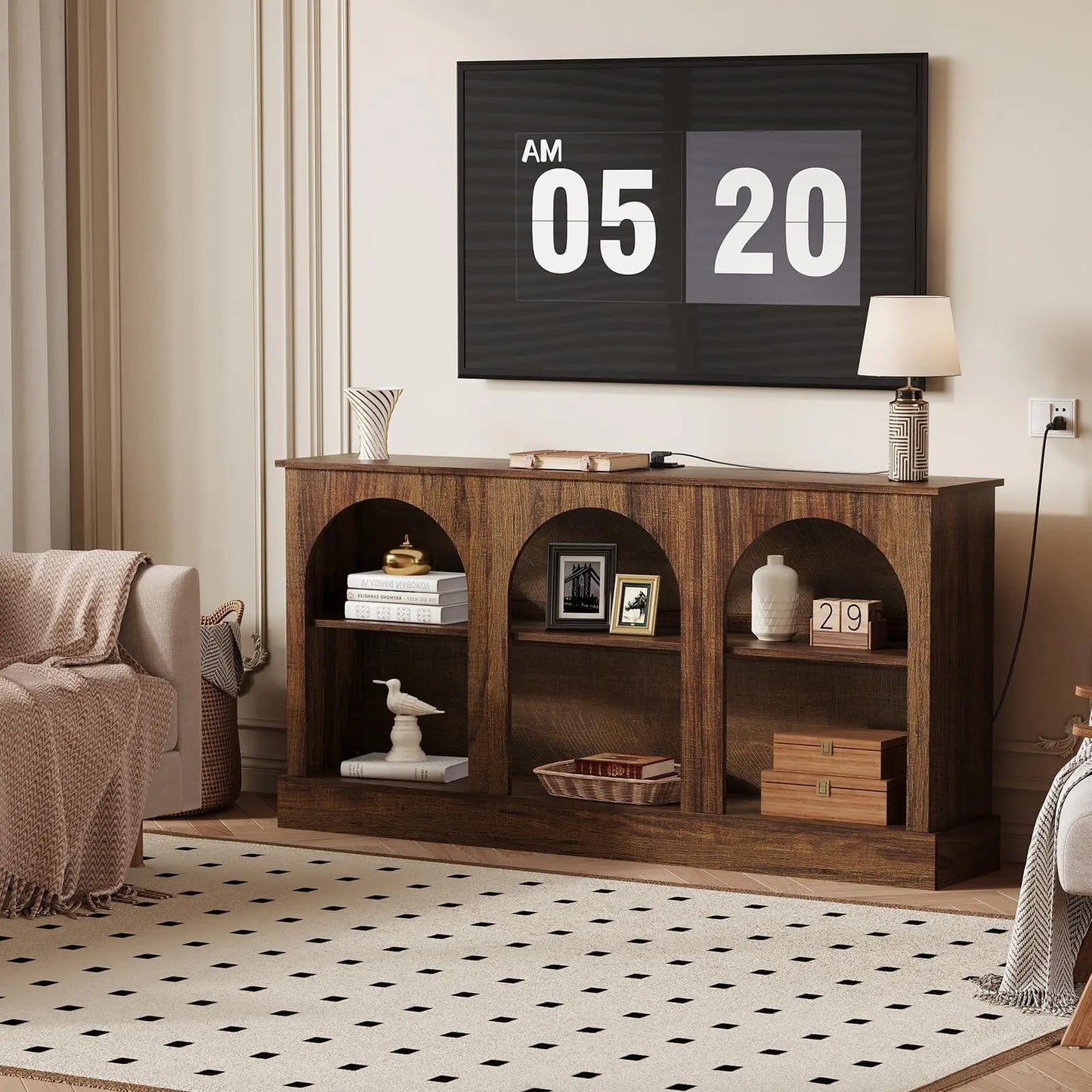 HiMISS Arched TV Stand Console With Power Outlets USB