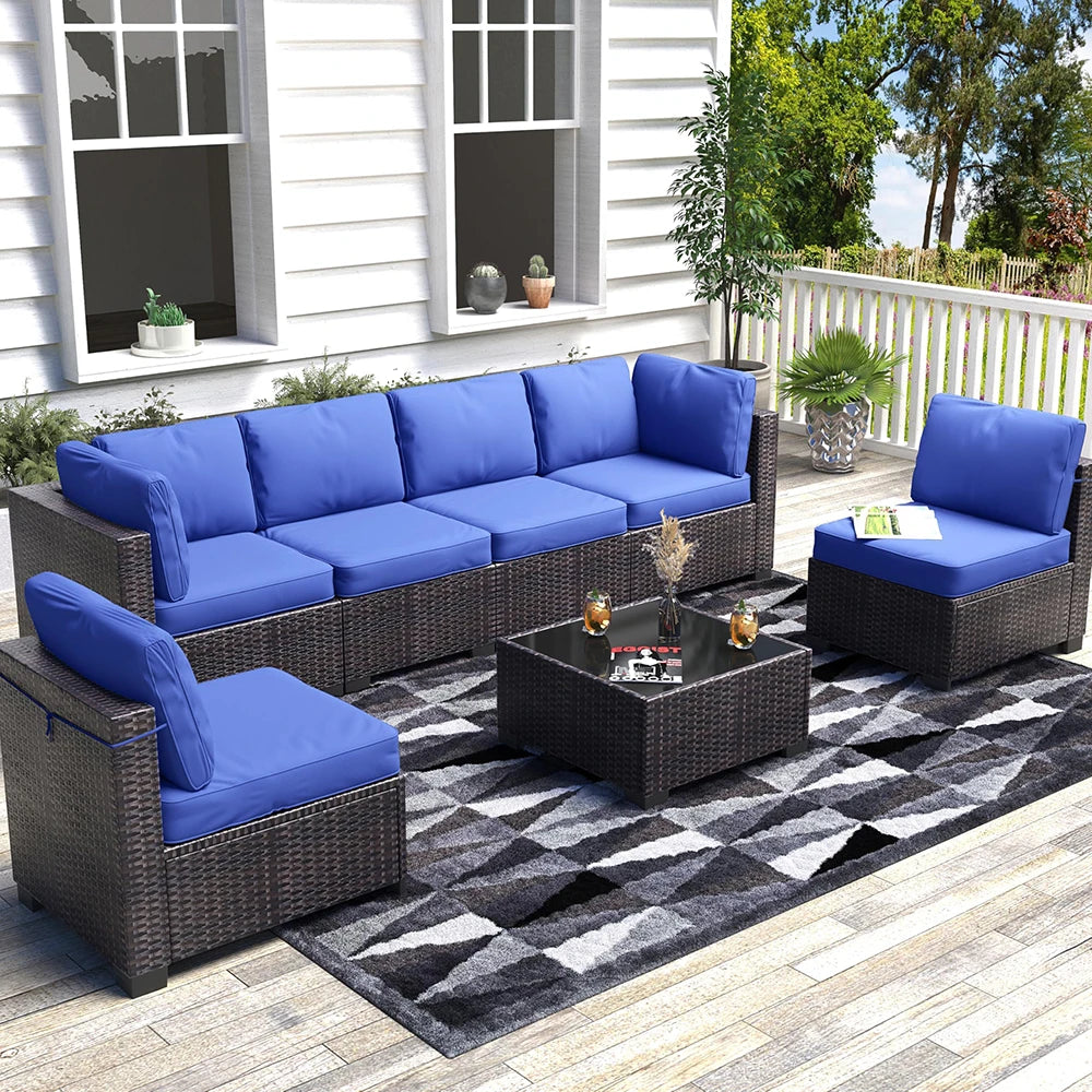 HiMISS 7 Piece PE Rattan Patio Set