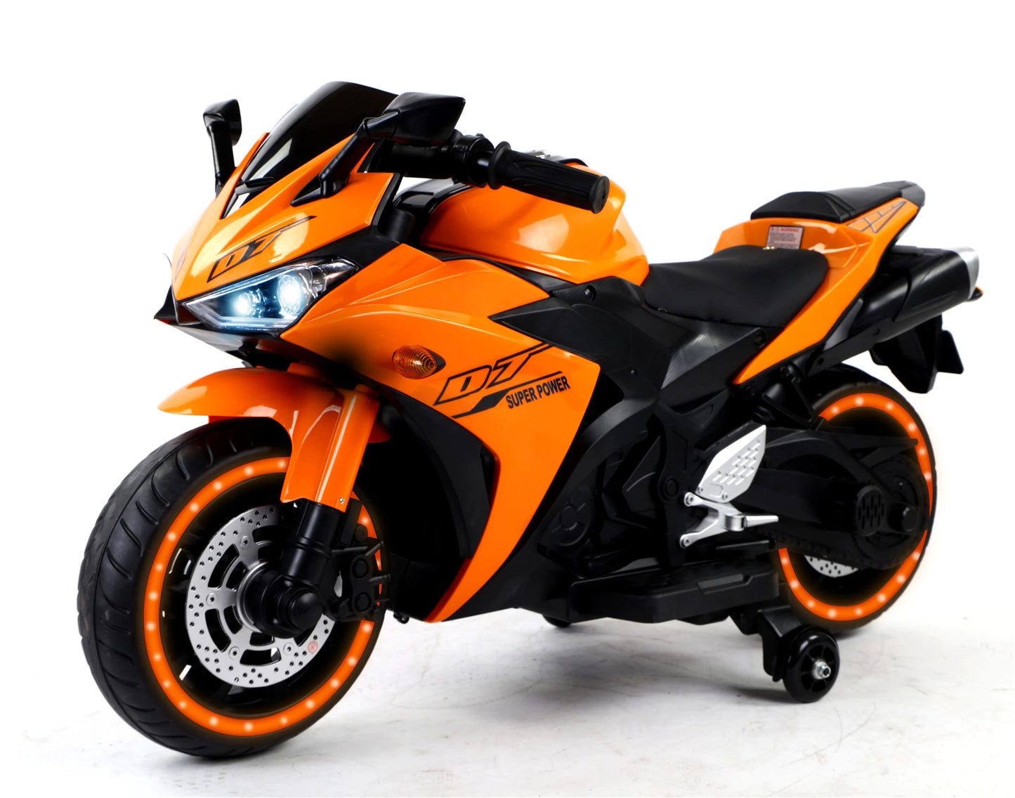 Kids Electric Motorcycle With Training Wheels Manual Throttle
