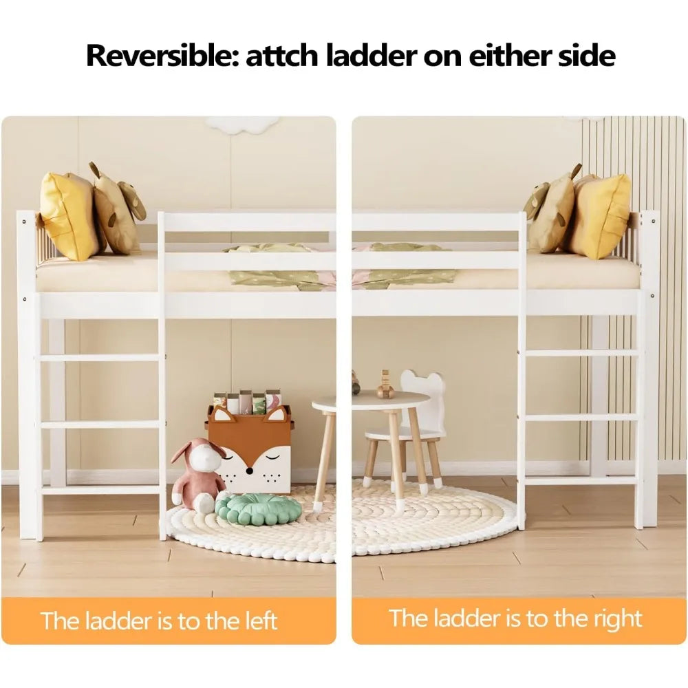 JOYMOR Twin Loft Bed With Guardrail And Ladder