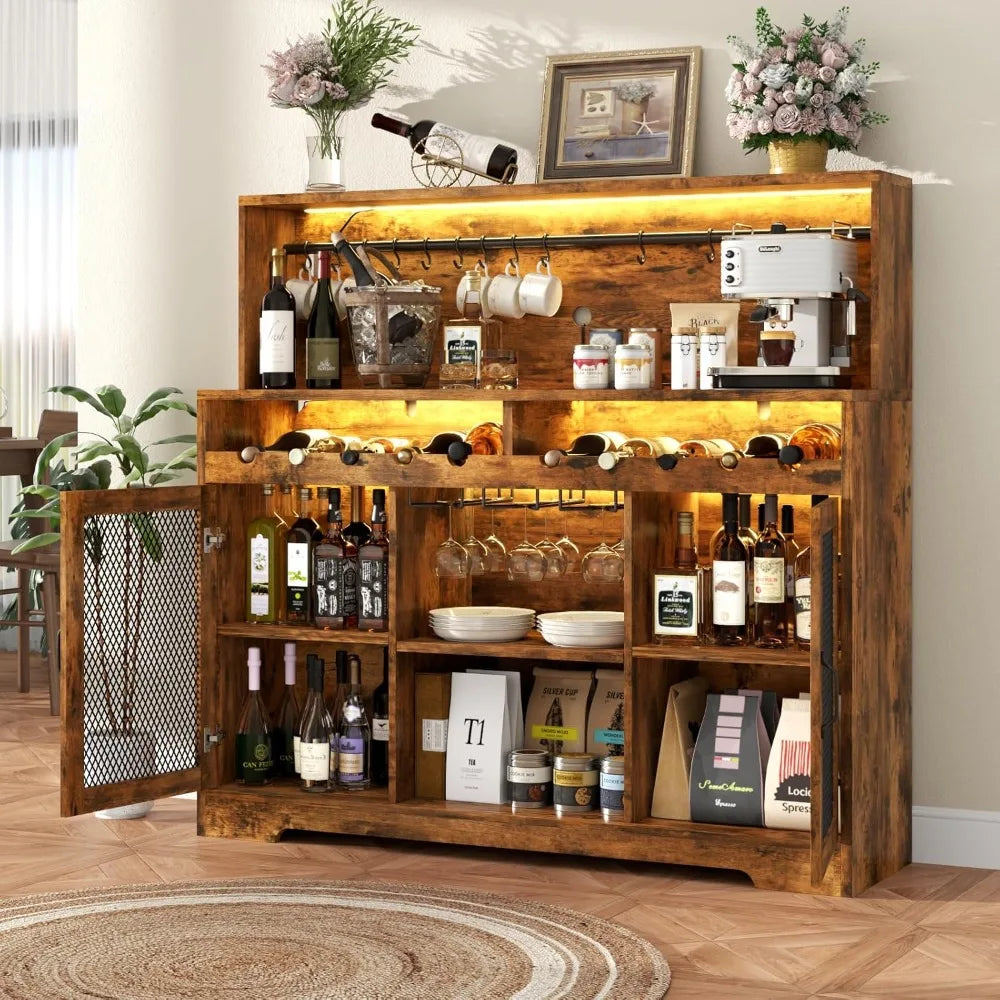 Wine Bar Cabinet With LED Lighting And Glass Holders