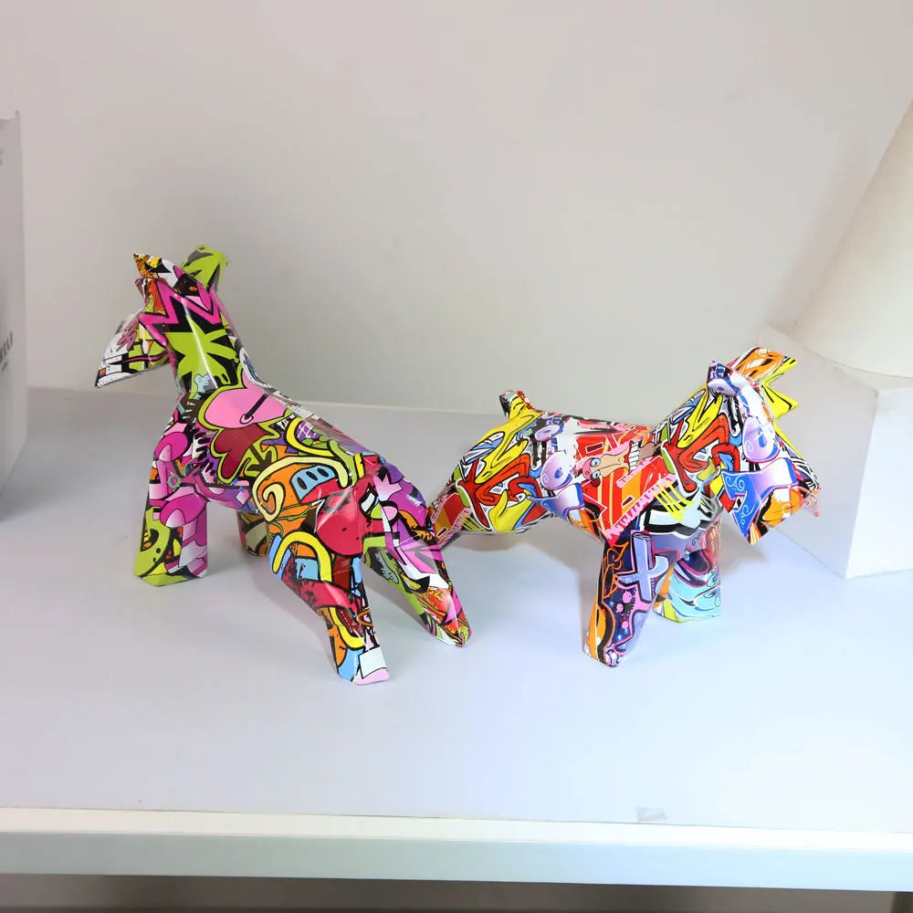 FLYuechun Ranan Resin Schnauzer Graffiti Art Home Decor Statue