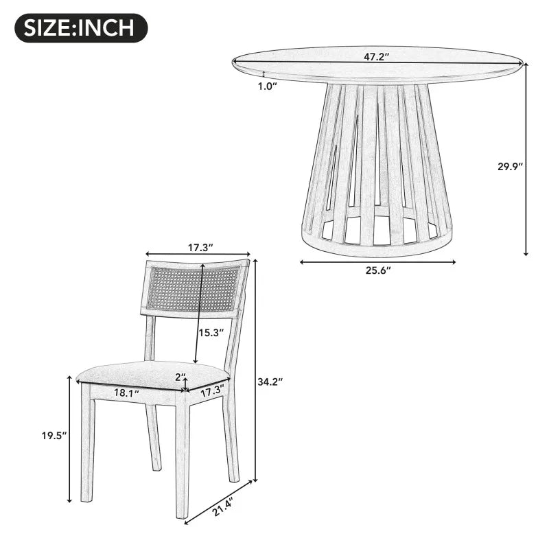 Dining Set With Round Table And Four Chairs Rubberwood Veneer