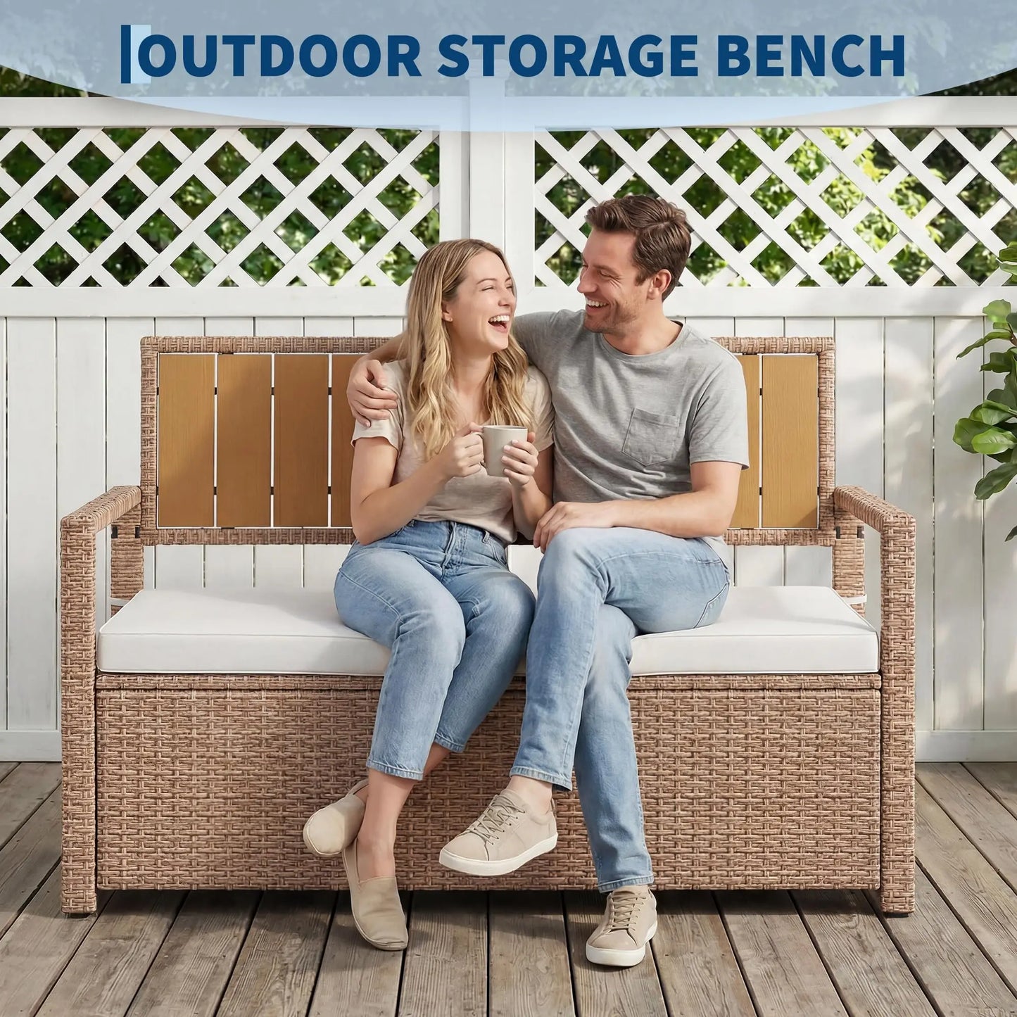 Outdoor Storage Bench Rattan Deck Box With Seat Patio