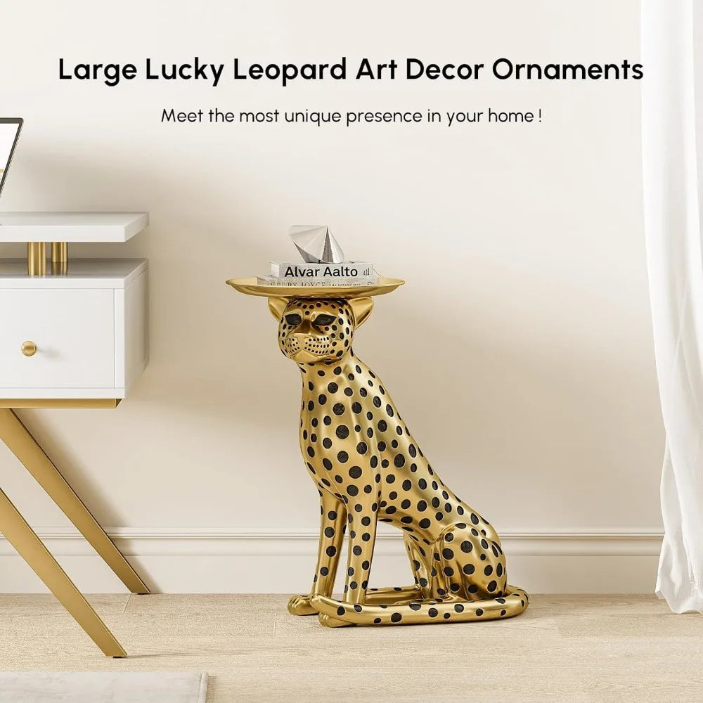 DAFIFY Animal Side Table With Tray Top Leopard Statue