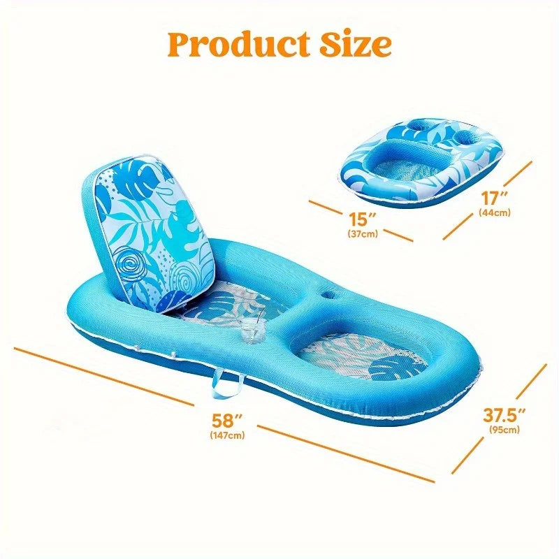 Convertible Fabric Pool Lounger Float 2-In-1 With Cup Holders