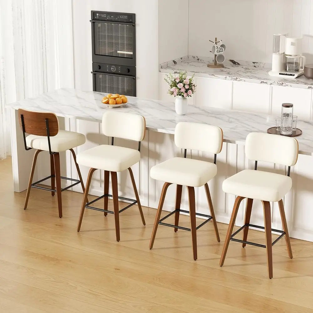 Set Of 4 Faux Leather Bar Stools With Bentwood Legs