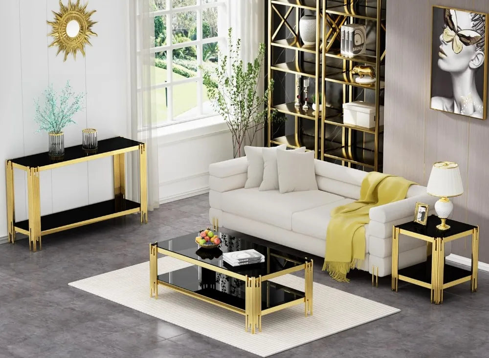 Modern Glass End Table With Mirror Legs Living Room