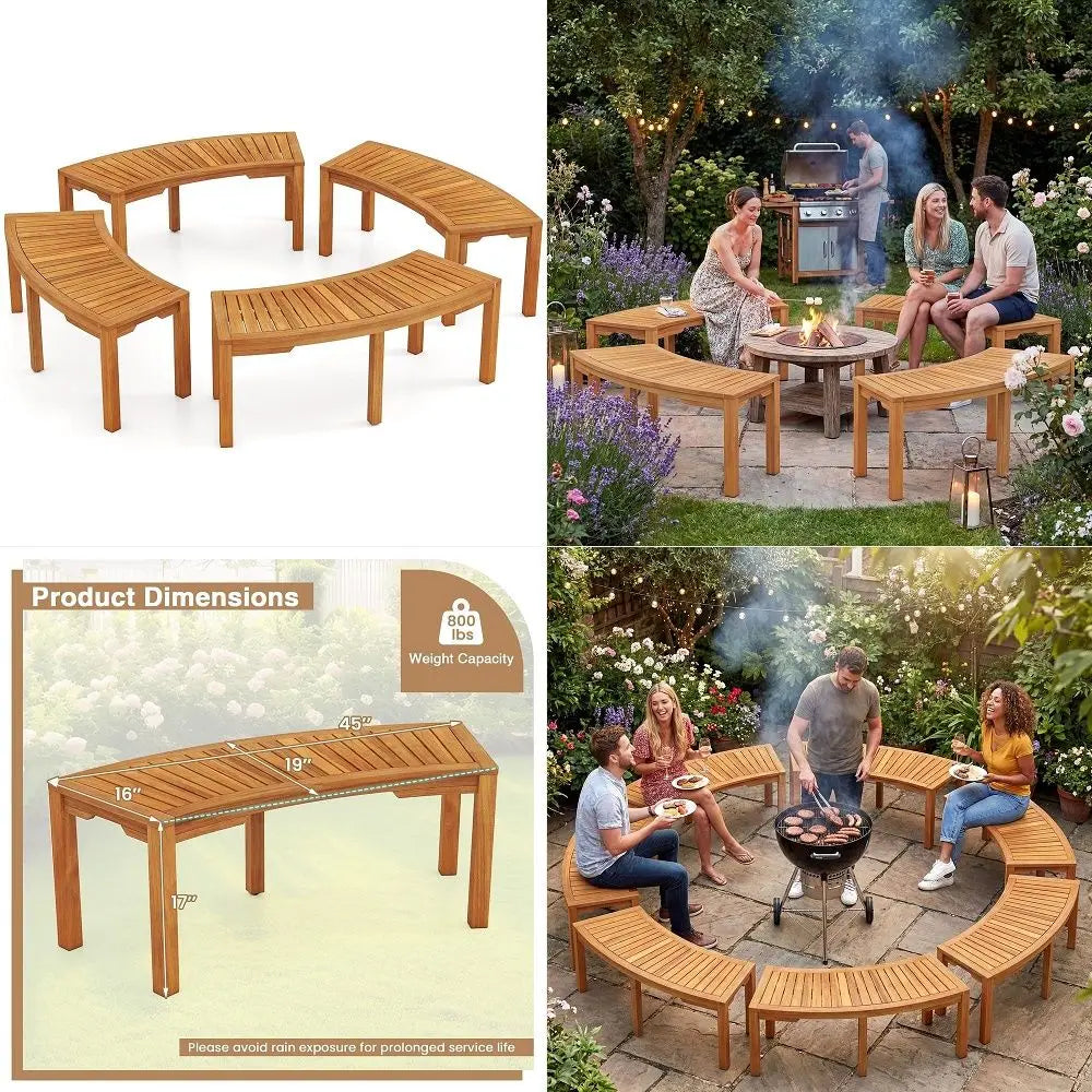 Outdoor Curved Acacia Wood Bench For Fire Pit And Two Person Seating