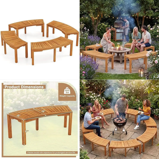 Outdoor Curved Acacia Wood Bench For Fire Pit And Two Person Seating