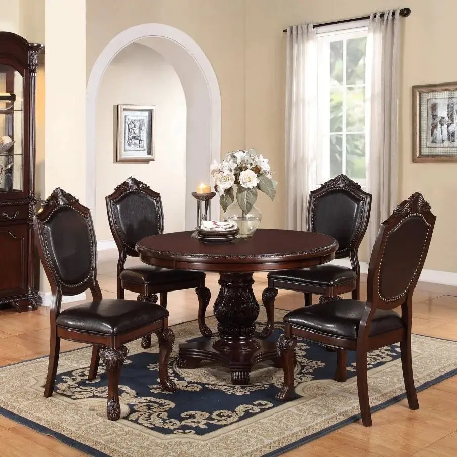 Dining Set With Round Table And Four Chairs Rubberwood Veneer