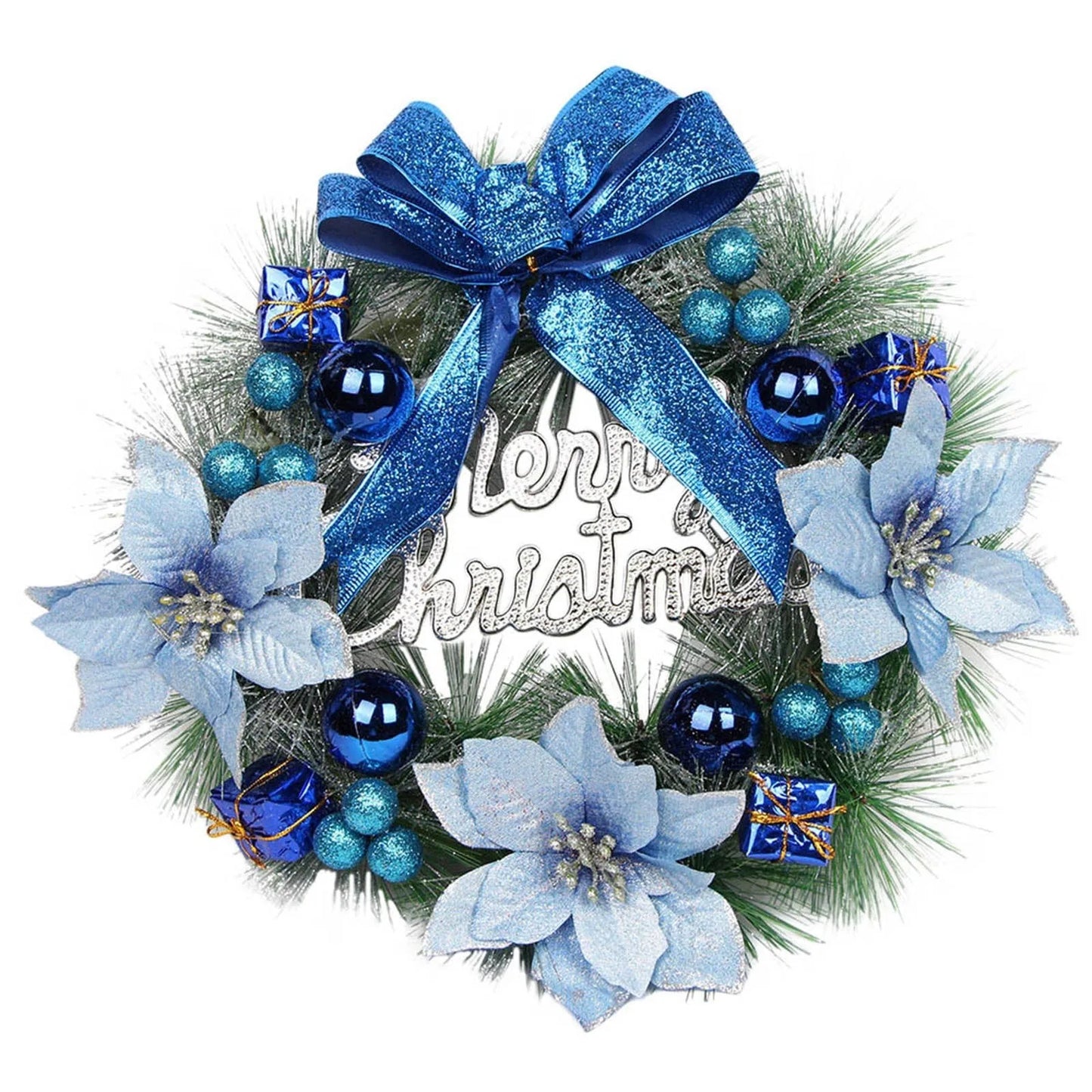 Christmas Wreath Decoration Door Hanging Handmade Sequin Ribbon Bow