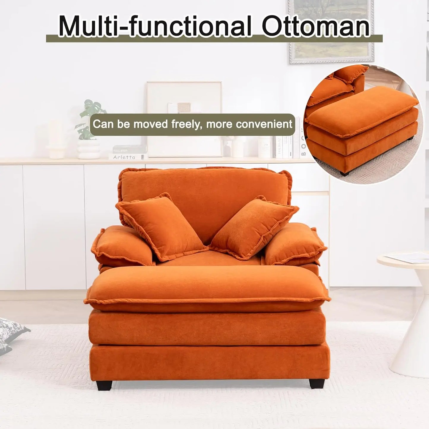 Oversized Chaise Lounge Chair With Ottoman In Velvet Upholstery