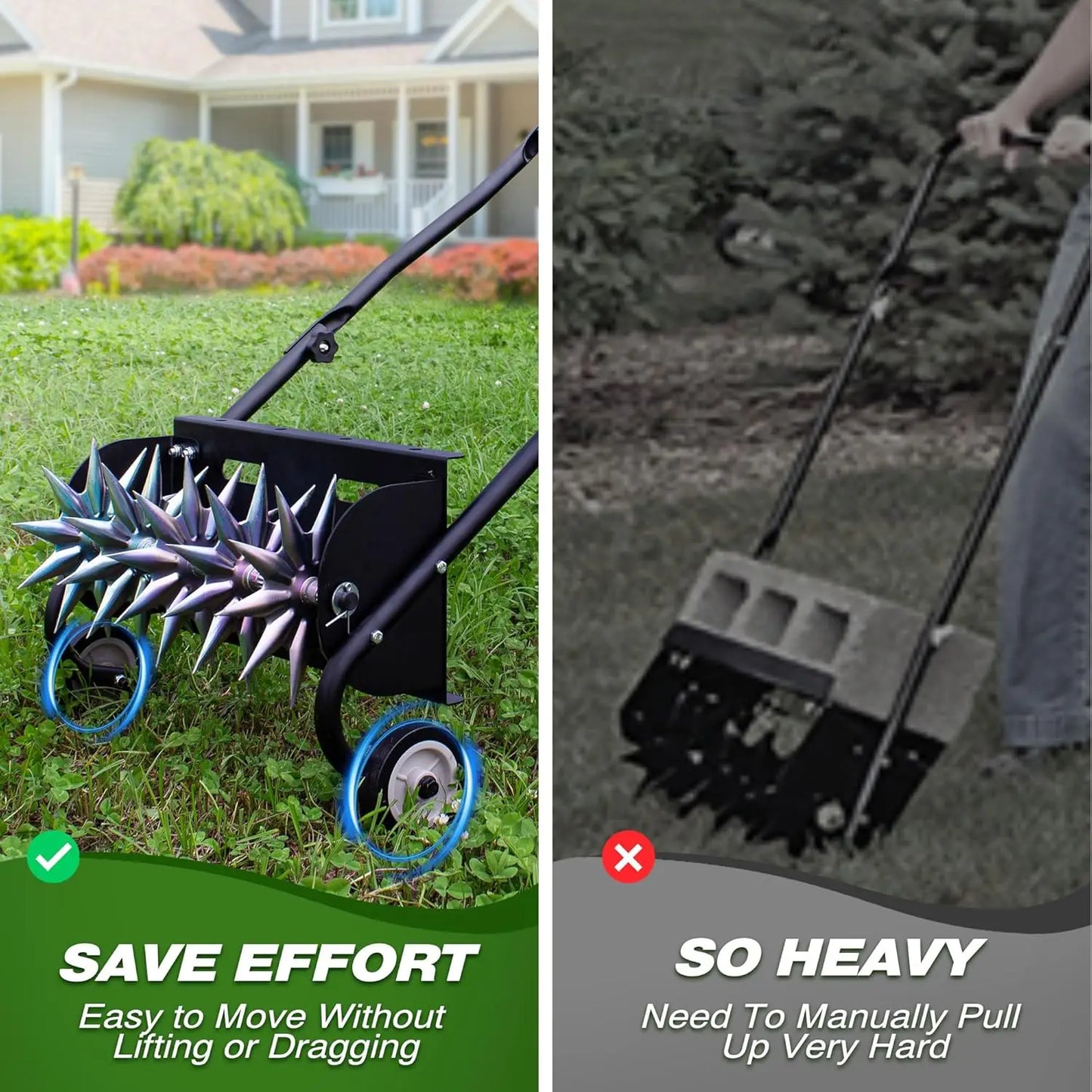 XMSJ Heavy Duty Rolling Spike Lawn Aerator Manual Aeration Equipment For Lawn Care
