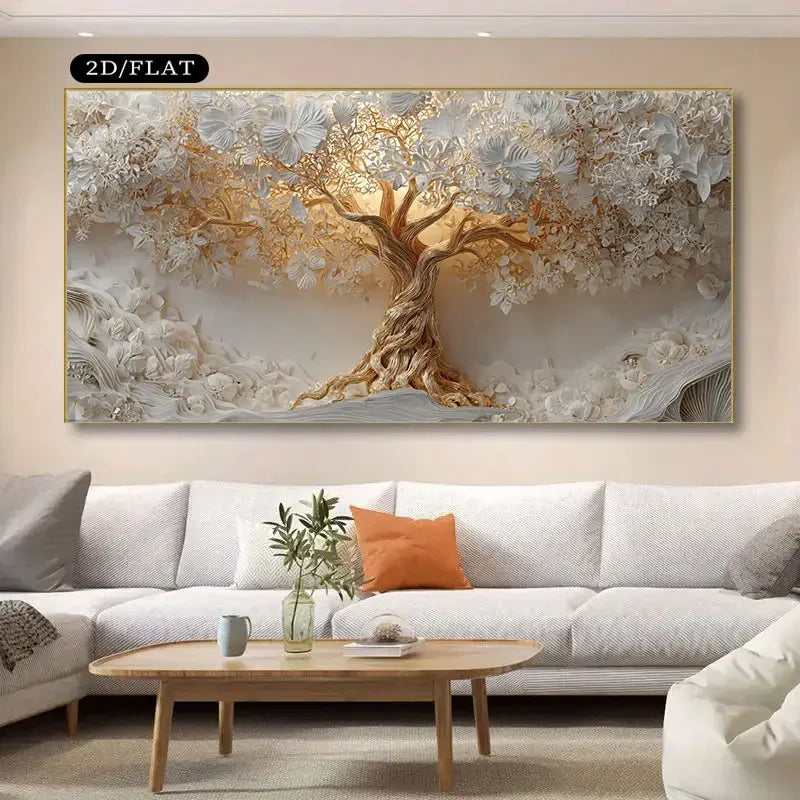 Modern Tree Of Life Canvas Art With Golden Accents
