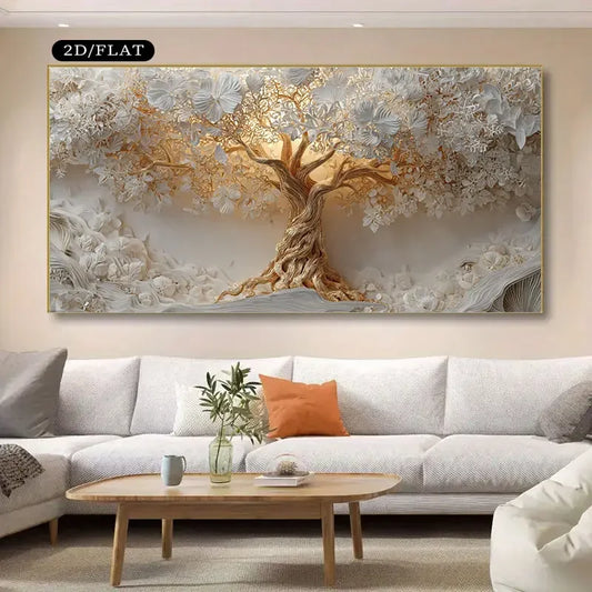 Modern Tree Of Life Canvas Art With Golden Accents