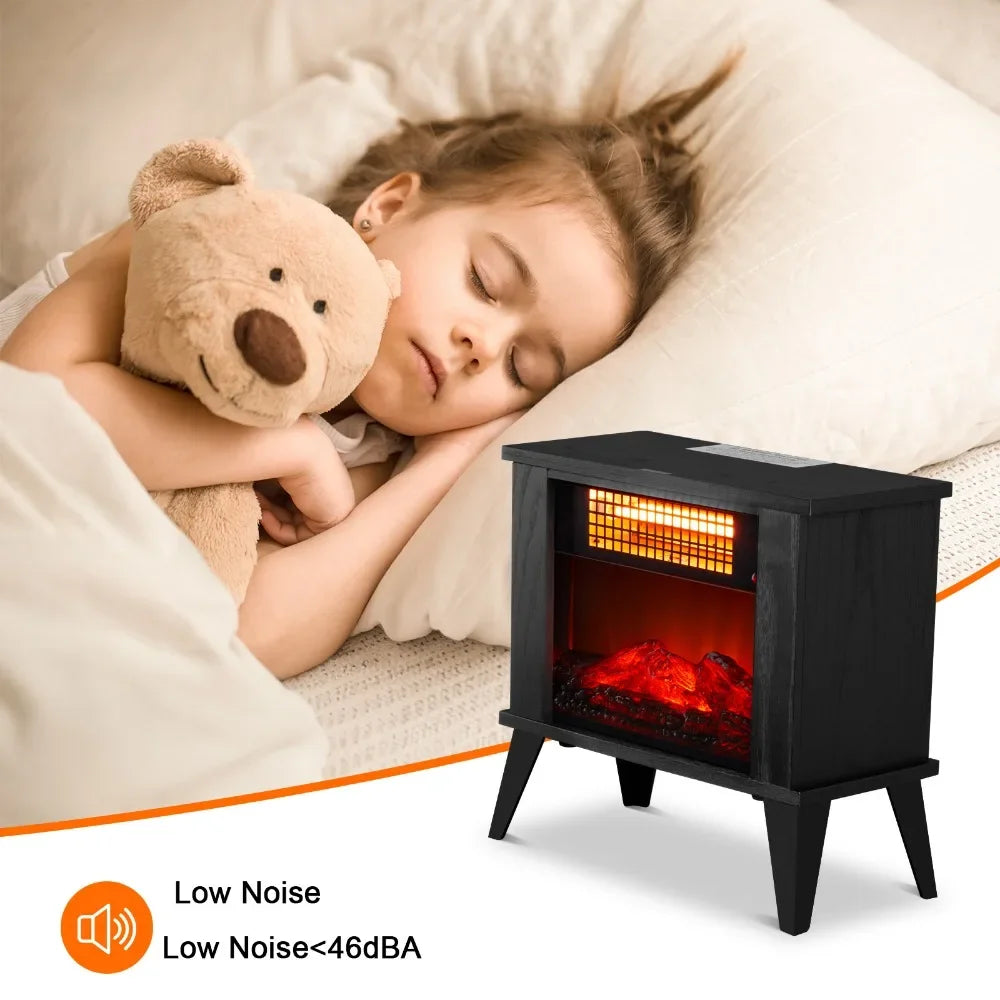 1000W 15 Inch Electric Fireplace Heater Freestanding Wooden Stove with 3D Flame