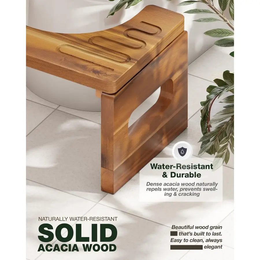Foldable Toilet Stool Acacia Wood With Adjustable Heights