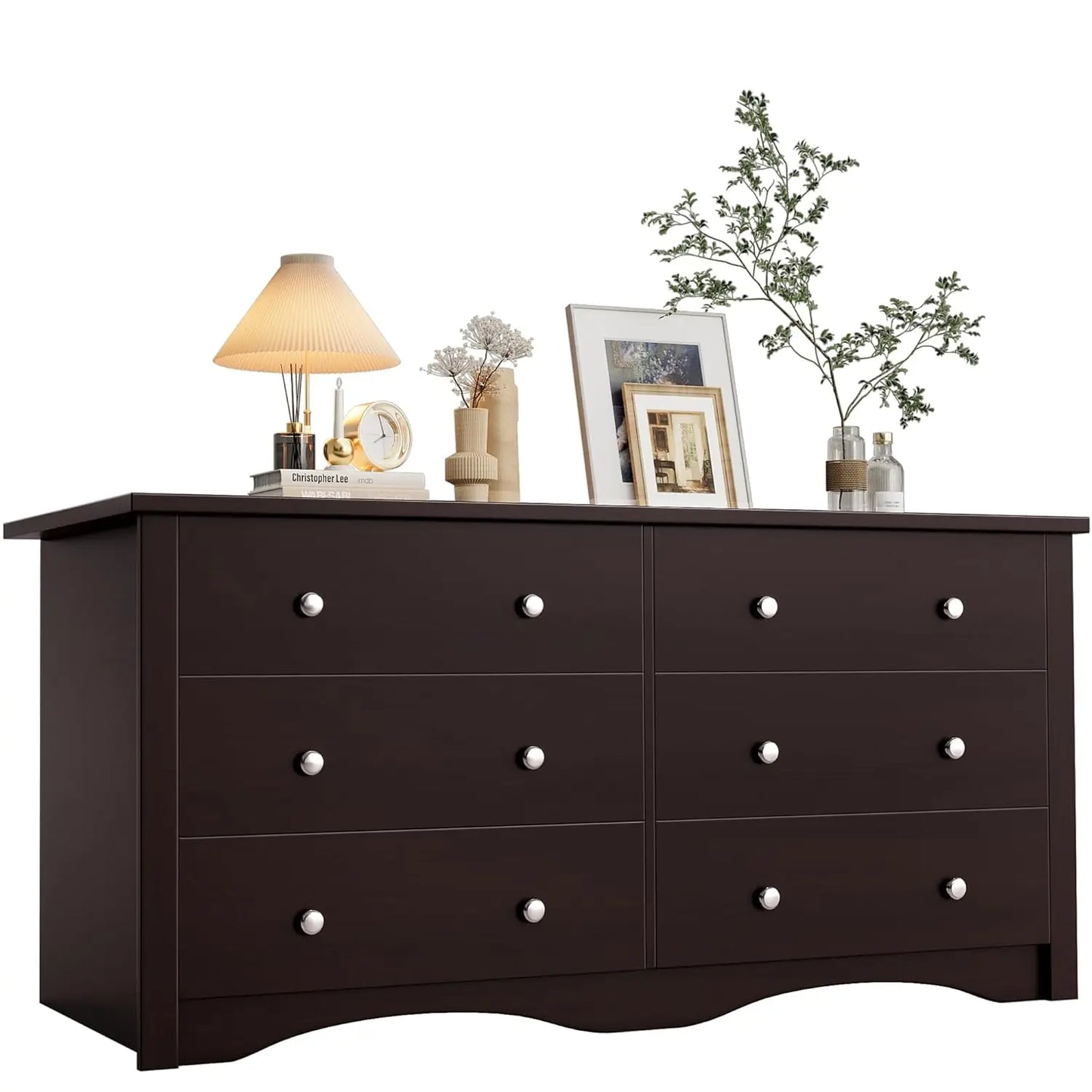 Wood Six Drawer Dresser for Bedroom and Hallway Storage