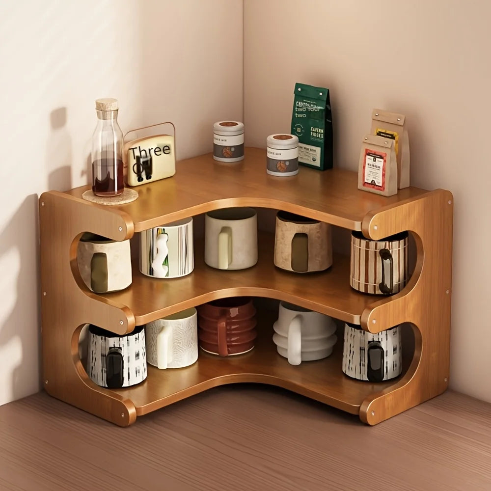 Three Tier Bamboo Corner Desk Shelf Wall Mounted