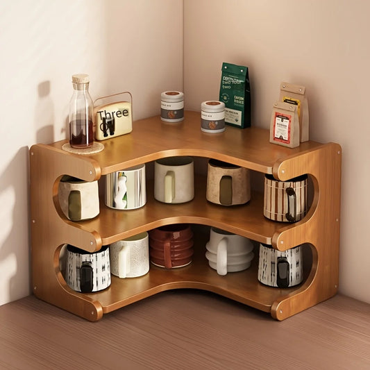 Three Tier Bamboo Corner Desk Shelf Wall Mounted