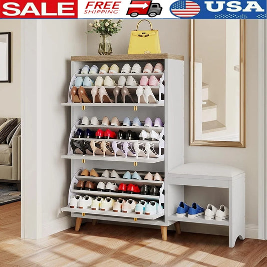 Modern Shoe Cabinet with 3 Flip Drawers Freestanding Entryway Storage Rack