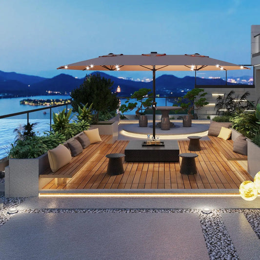 HiMISS Outdoor Patio Umbrella With Solar LED Lights Base