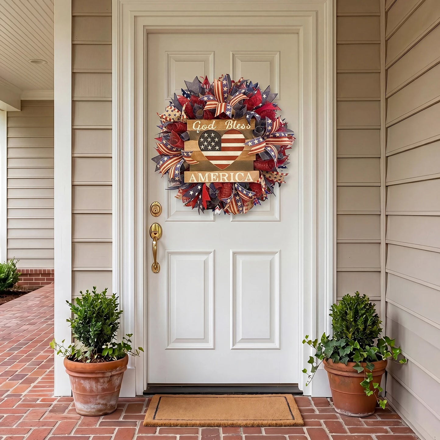 Patriotic Front Door Wreath Hanging Garland Holidays Outdoor Decor