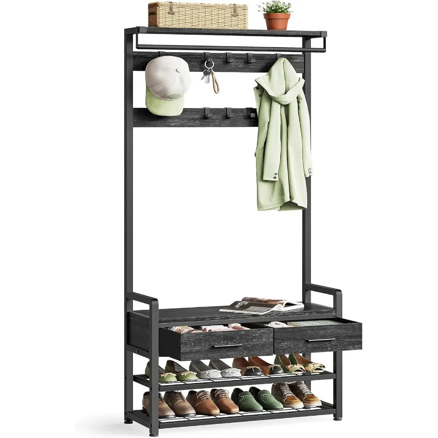 XIUWO Hall Tree With Bench And Shoe Storage Organizer