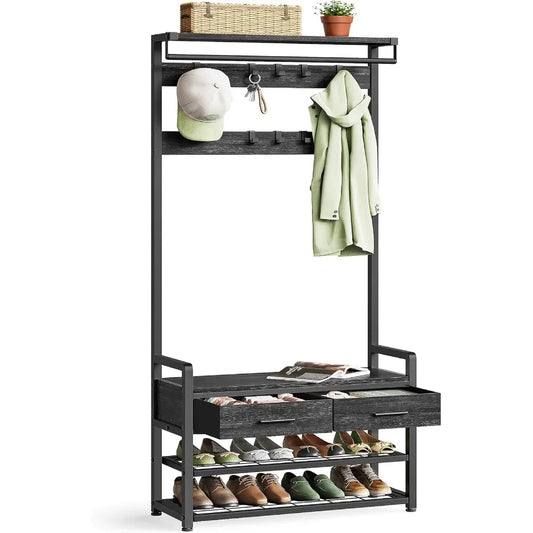 XIUWO Hall Tree With Bench And Shoe Storage Organizer