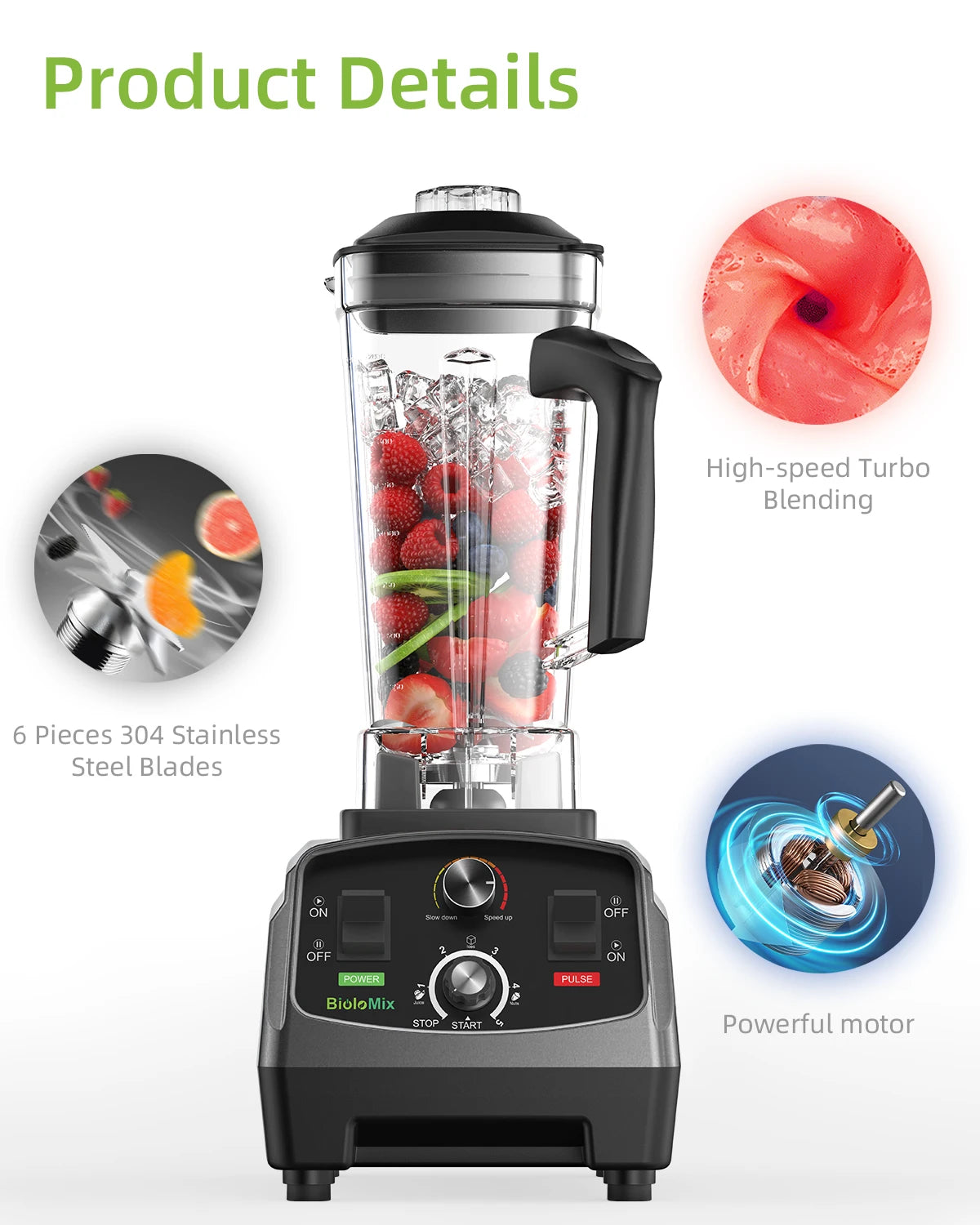 BioloMix Heavy Duty Blender Mixer Juicer Food Processor