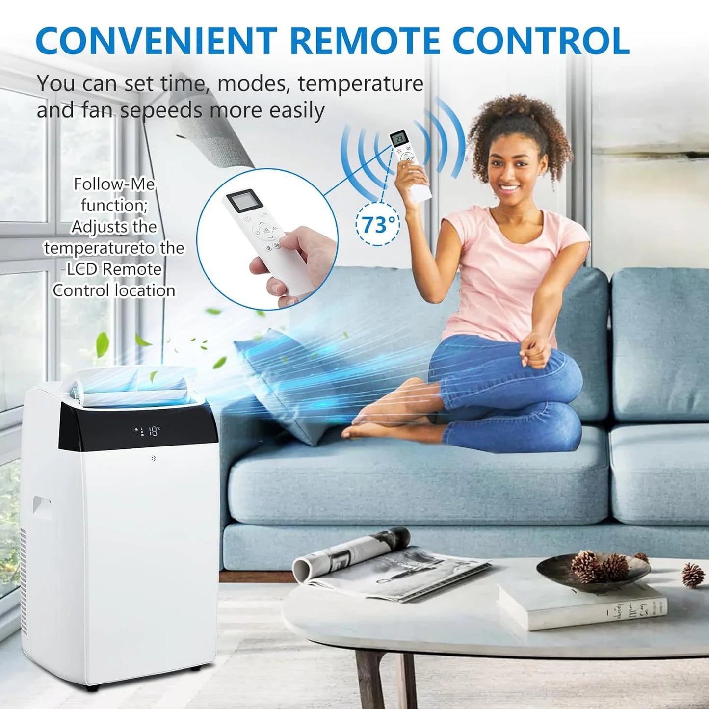 Adoolla 14000 BTU Portable Air Conditioner 3-In-1 Remote Control