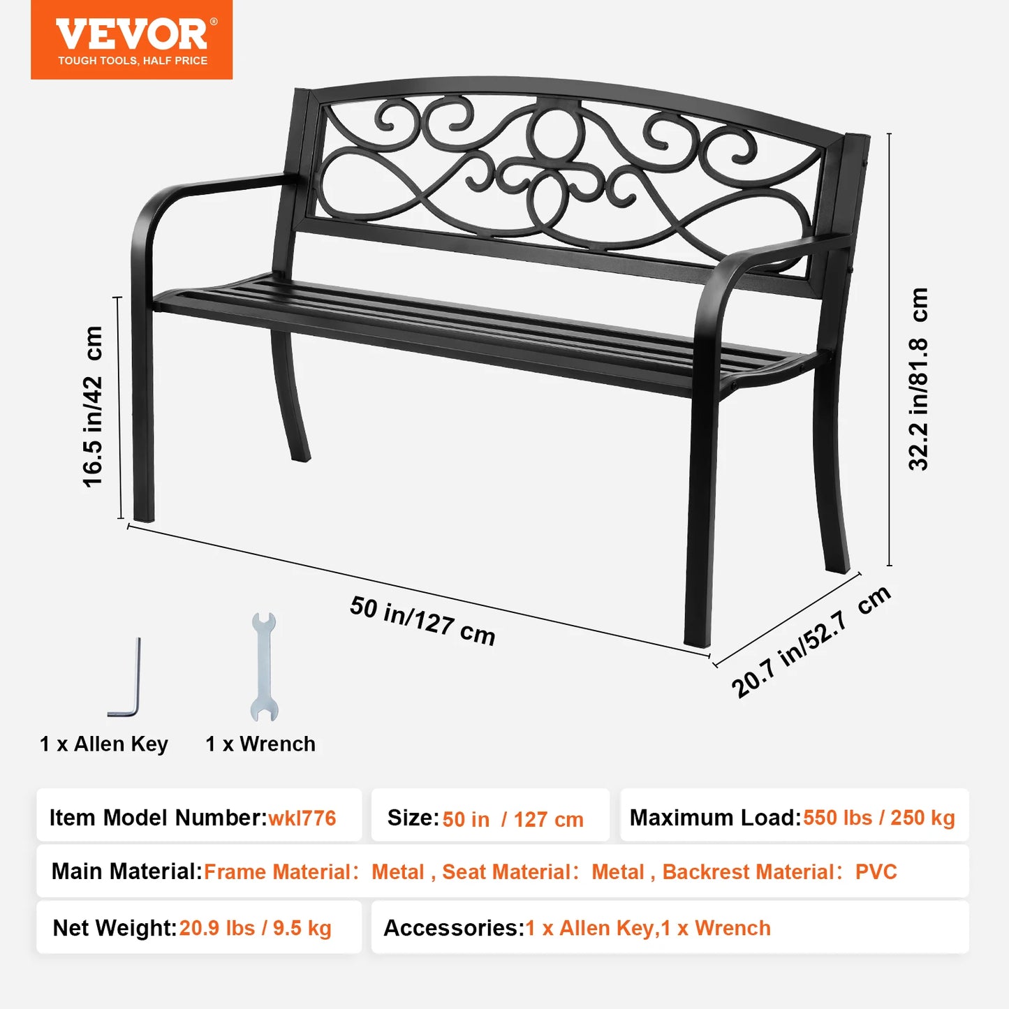SucceBuy Outdoor Bench Wood And Metal Garden Seat 480 Lb Capacity