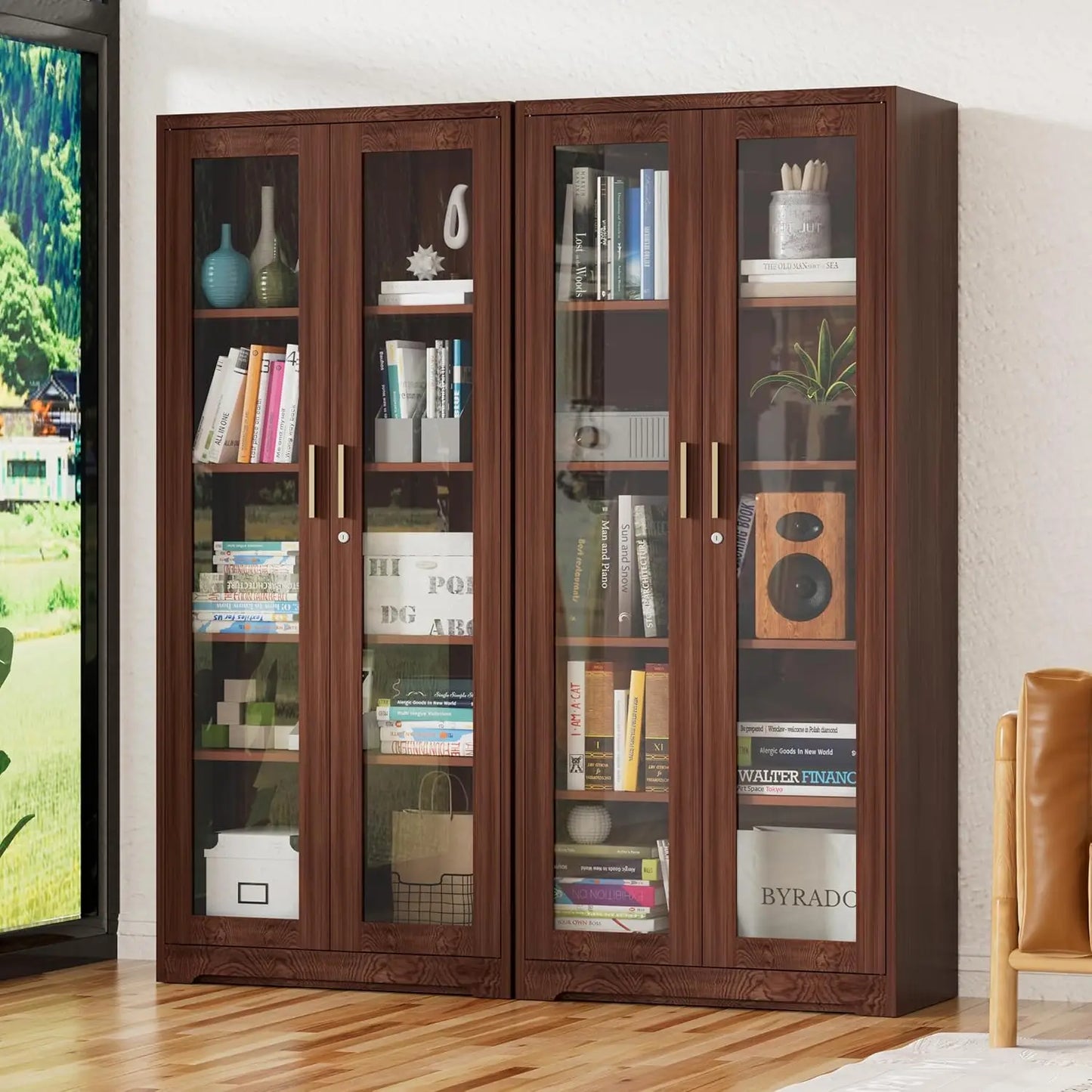 ZHILU Lockable Glass Display Cabinet With Adjustable Shelves