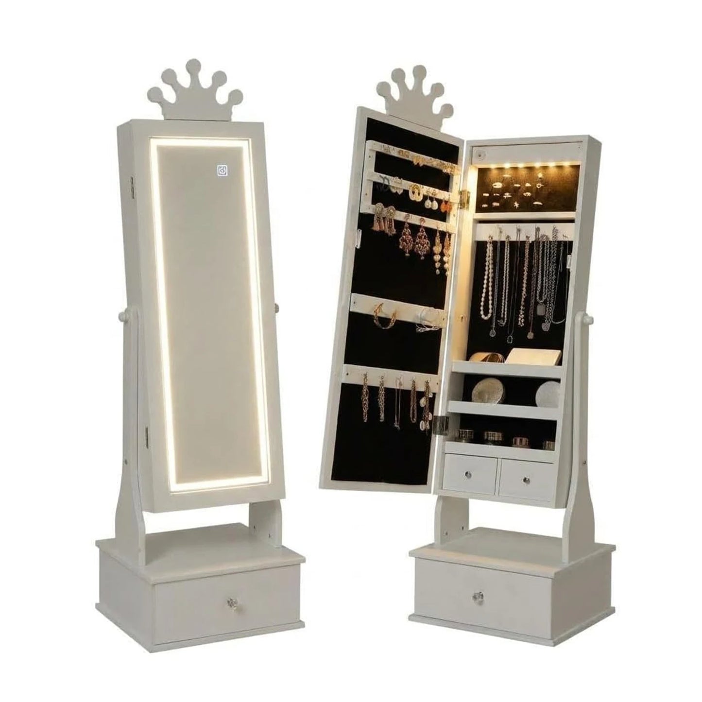 HiMISS Kids Jewelry Armoire With LED Mirror Lockable Drawers